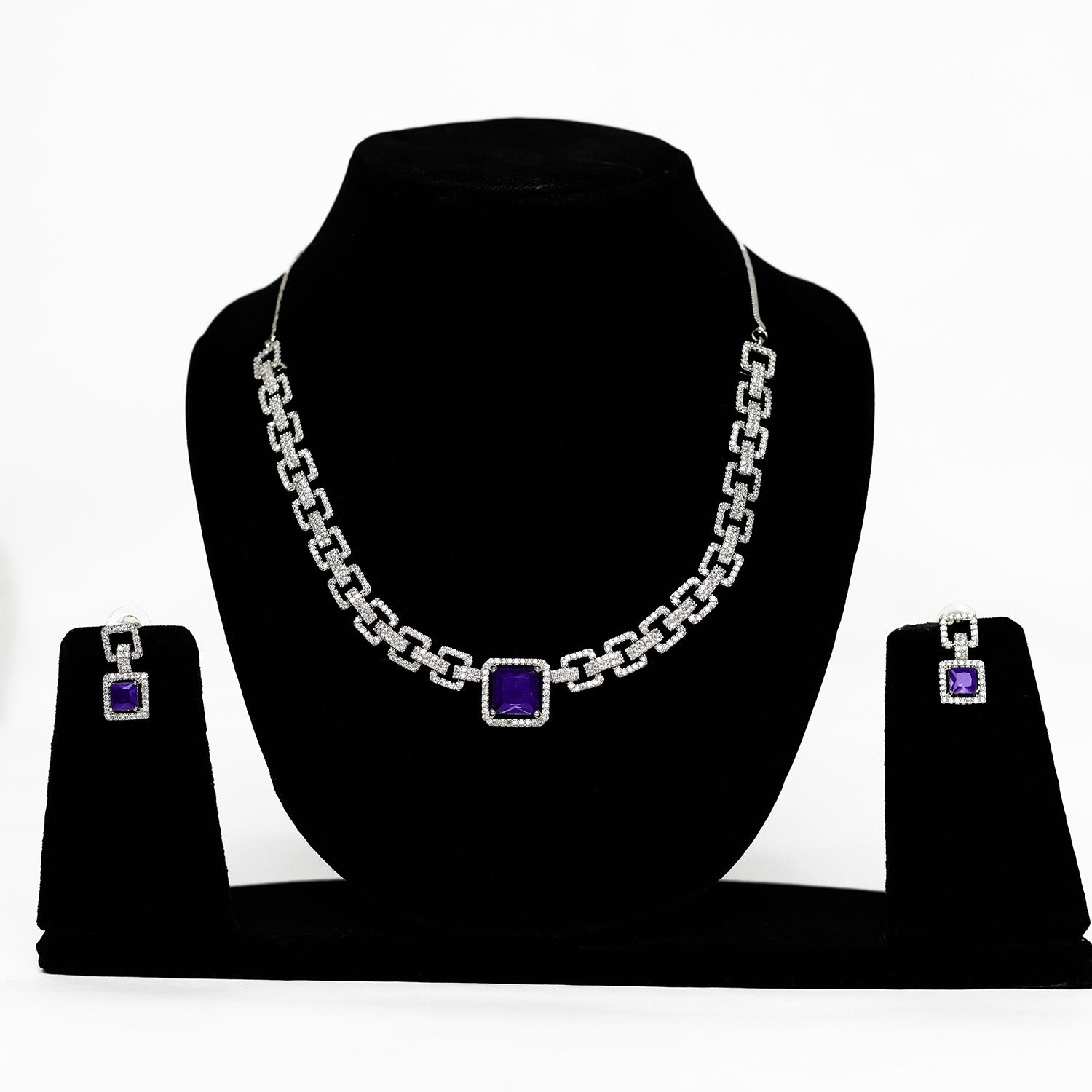 Sapphire-Style Square Stone Necklace Set for Girls & Women's