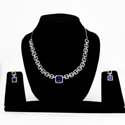 Sapphire-Style Square Stone Necklace Set for Girls & Women's