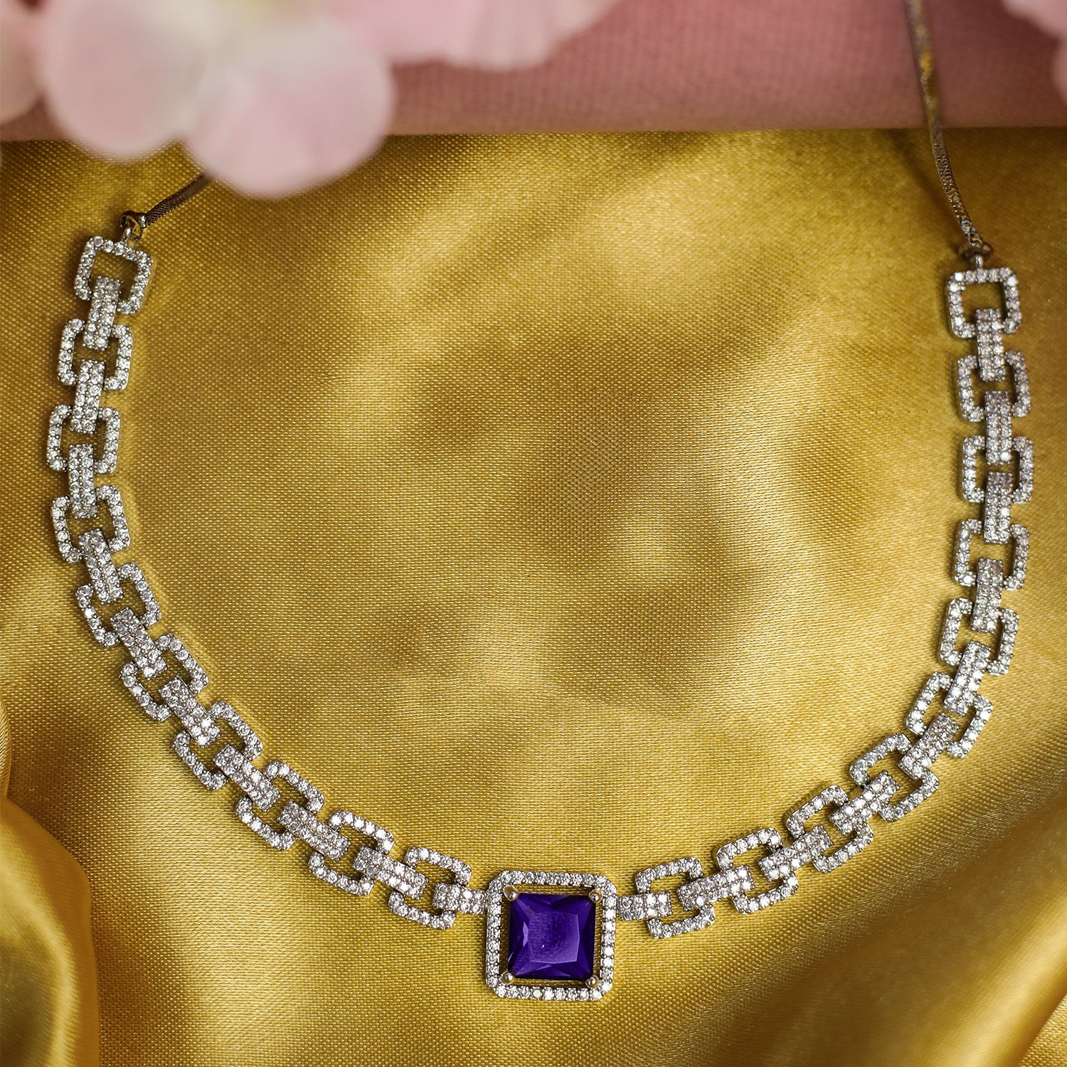 Sapphire-Style Square Stone Necklace Set for Girls & Women's