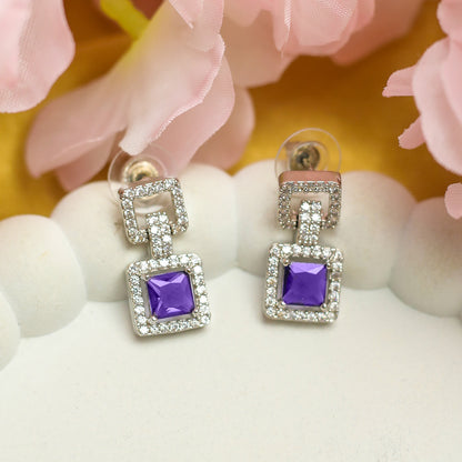 Sapphire-Style Square Stone Necklace Set for Girls & Women's