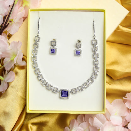 Sapphire-Style Square Stone Necklace Set for Girls & Women's