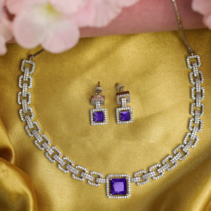 Sapphire-Style Square Stone Necklace Set for Girls & Women's