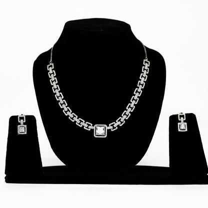 Sapphire-Style Square Stone Necklace Set for Girls & Women's
