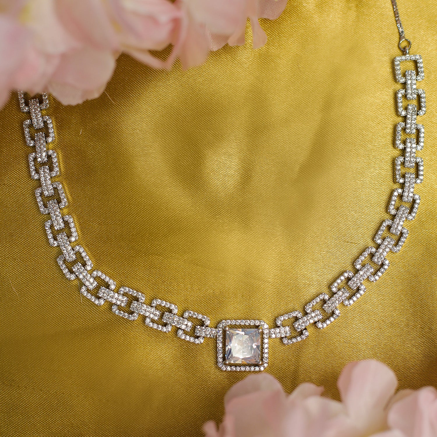 Sapphire-Style Square Stone Necklace Set for Girls & Women's