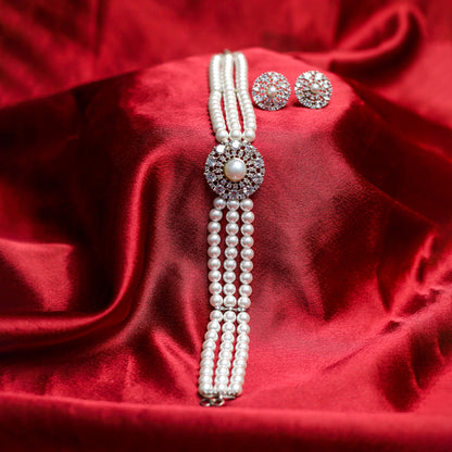 Multi-Strand Pearl Choker Necklace Set for Girls & Women's