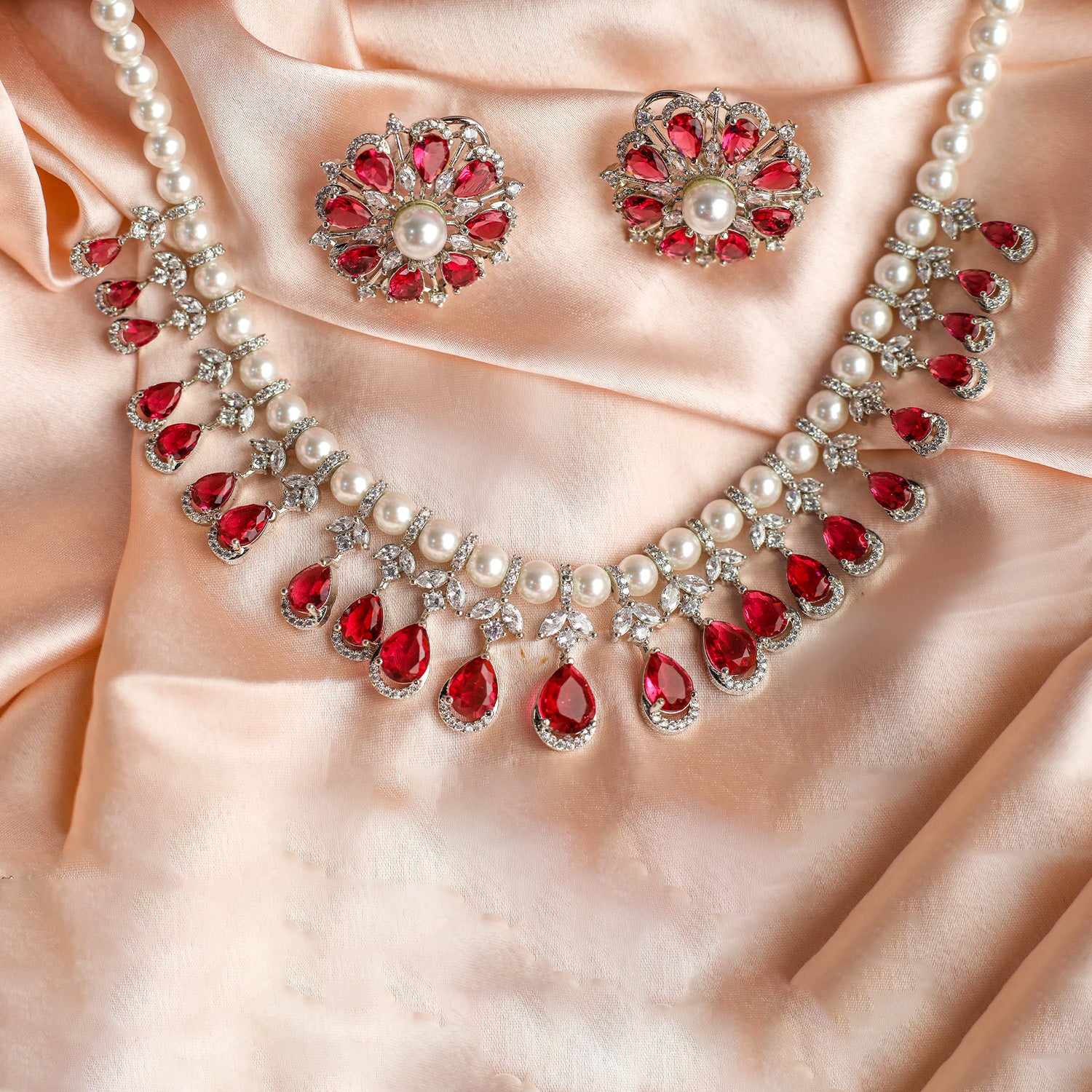 AD Pearl Studded Teardrop Round Pendant for Girls & Women's