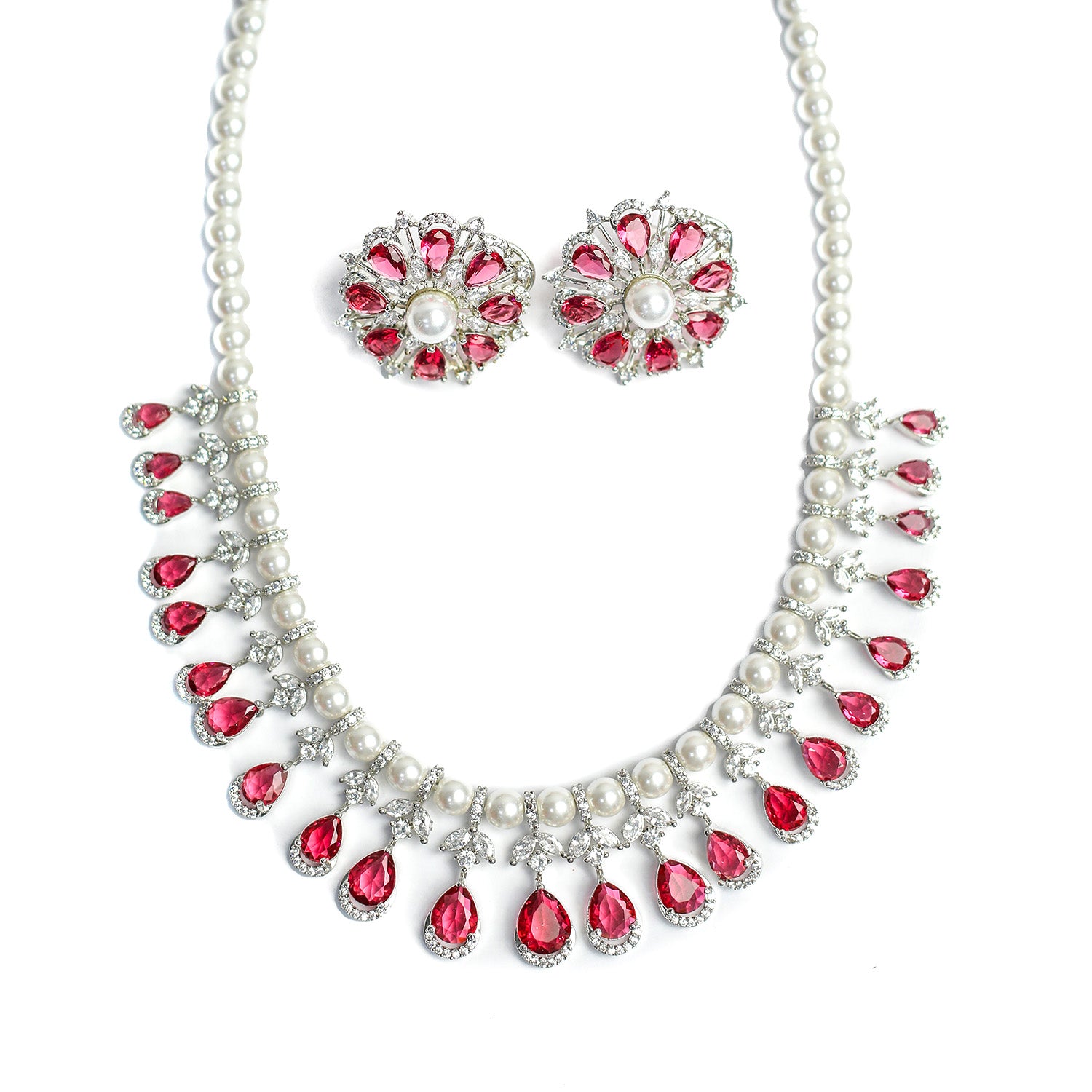 AD Pearl Studded Teardrop Round Pendant for Girls & Women's