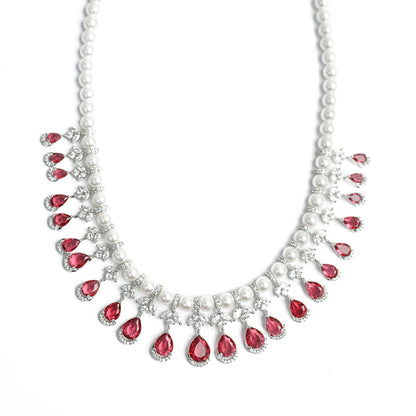 AD Pearl Studded Teardrop Round Pendant for Girls & Women's