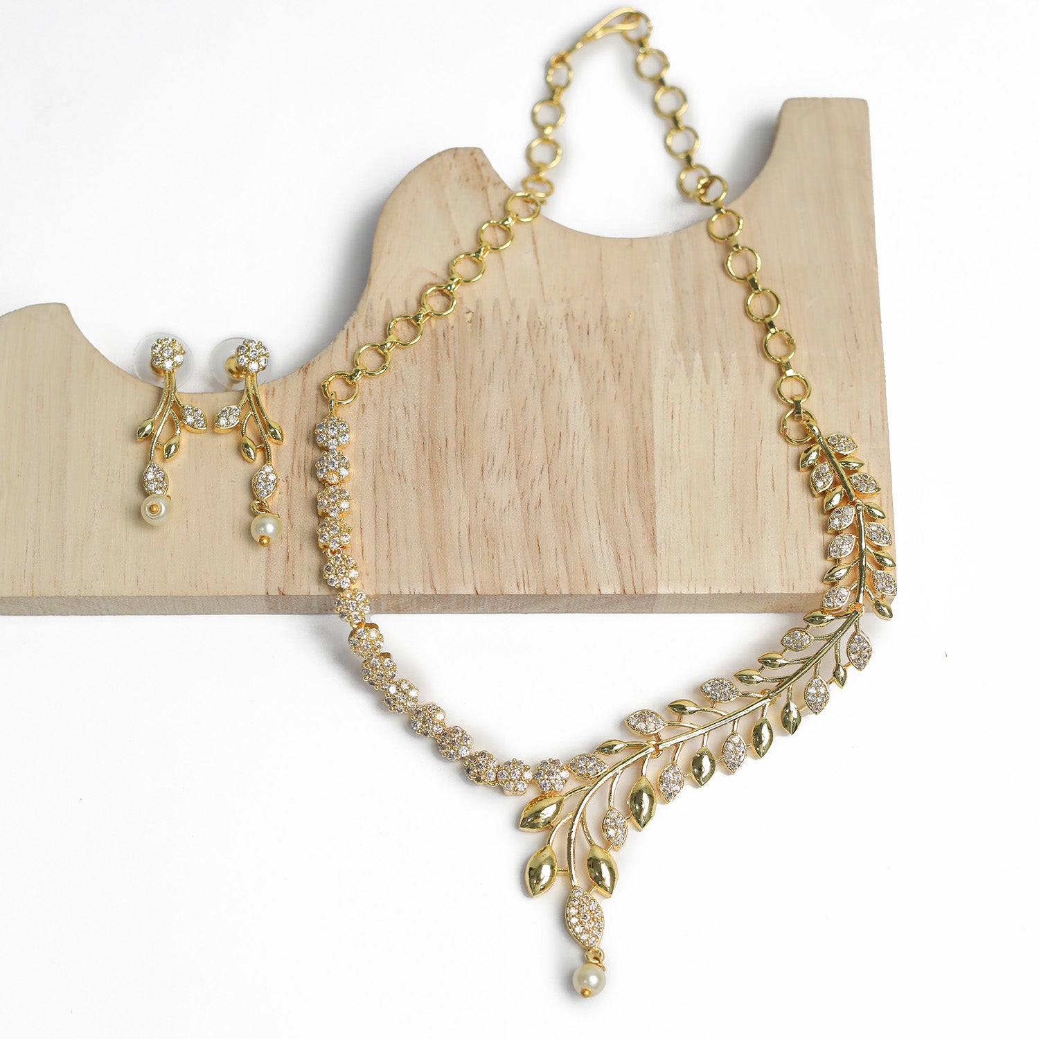 AD Stone Dangling Pearl Accents Necklace Set for Girls
