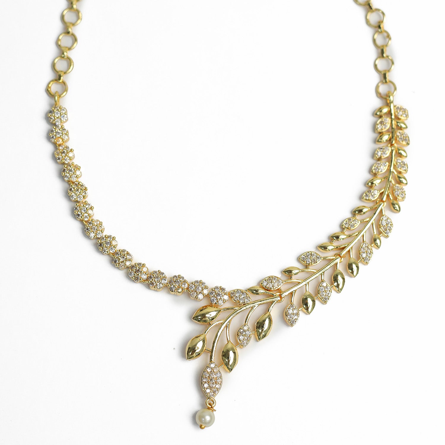 AD Stone Dangling Pearl Accents Necklace Set for Girls