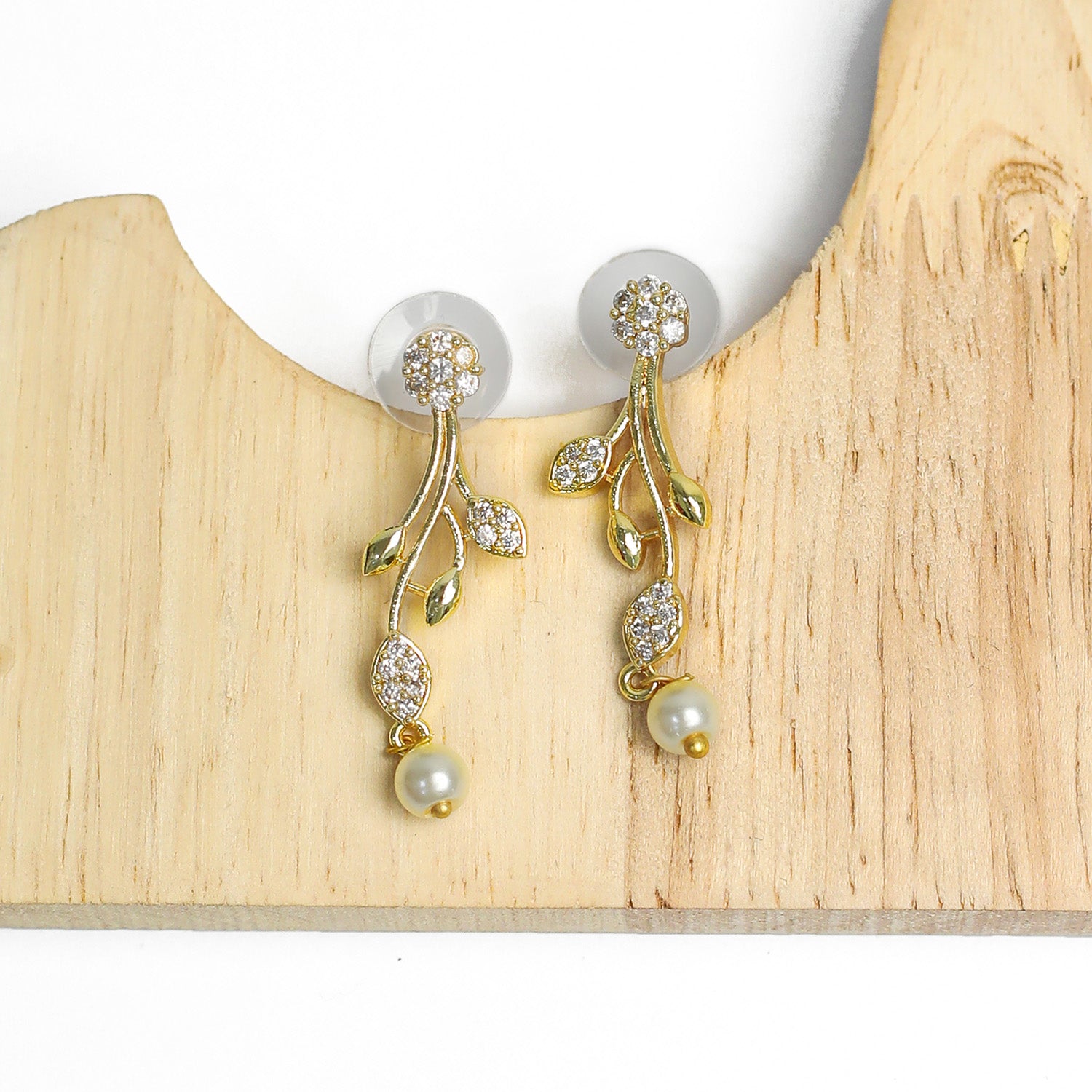 AD Stone Dangling Pearl Accents Necklace Set for Girls