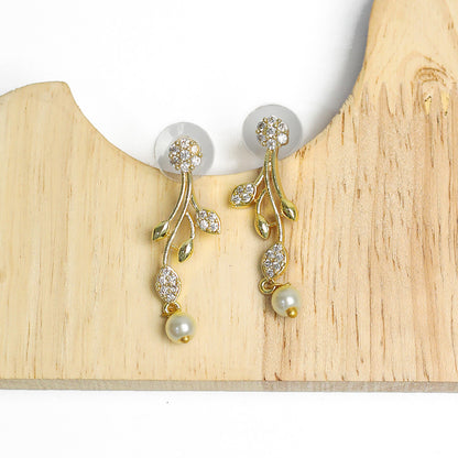 AD Stone Dangling Pearl Accents Necklace Set for Girls