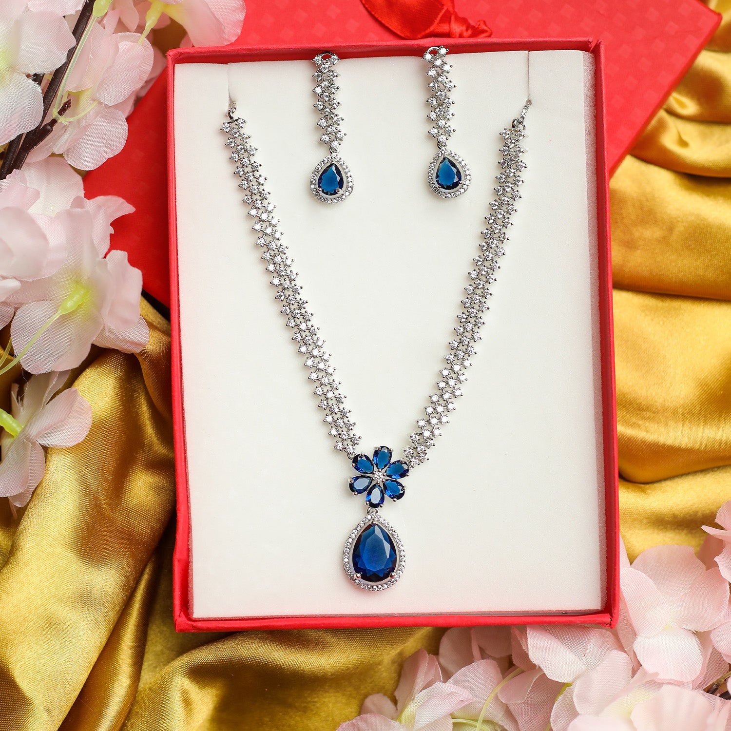 Striking Floral Lightning AD Stones Necklace for Girls & Women's