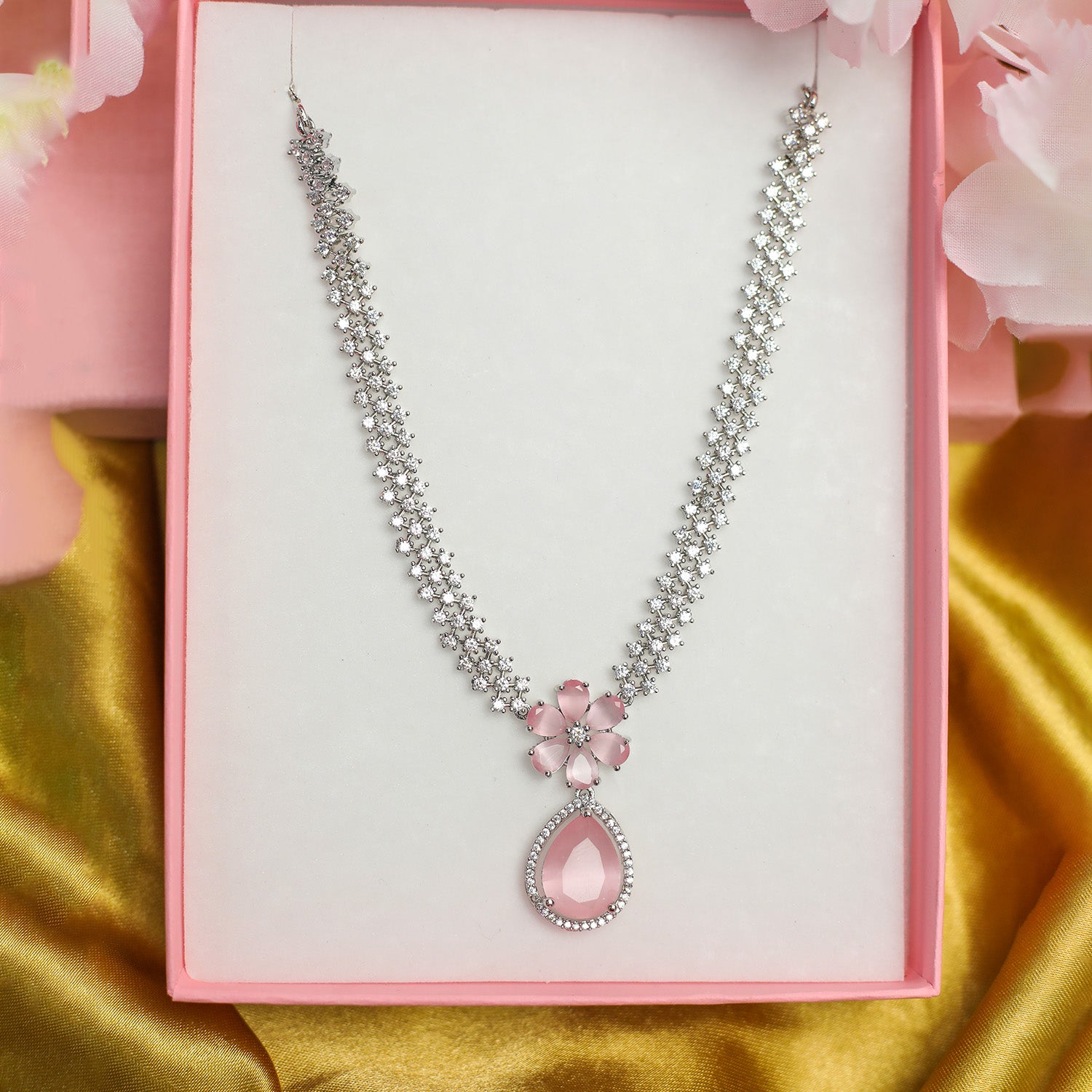 Striking Floral Lightning AD Stones Necklace for Girls & Women's