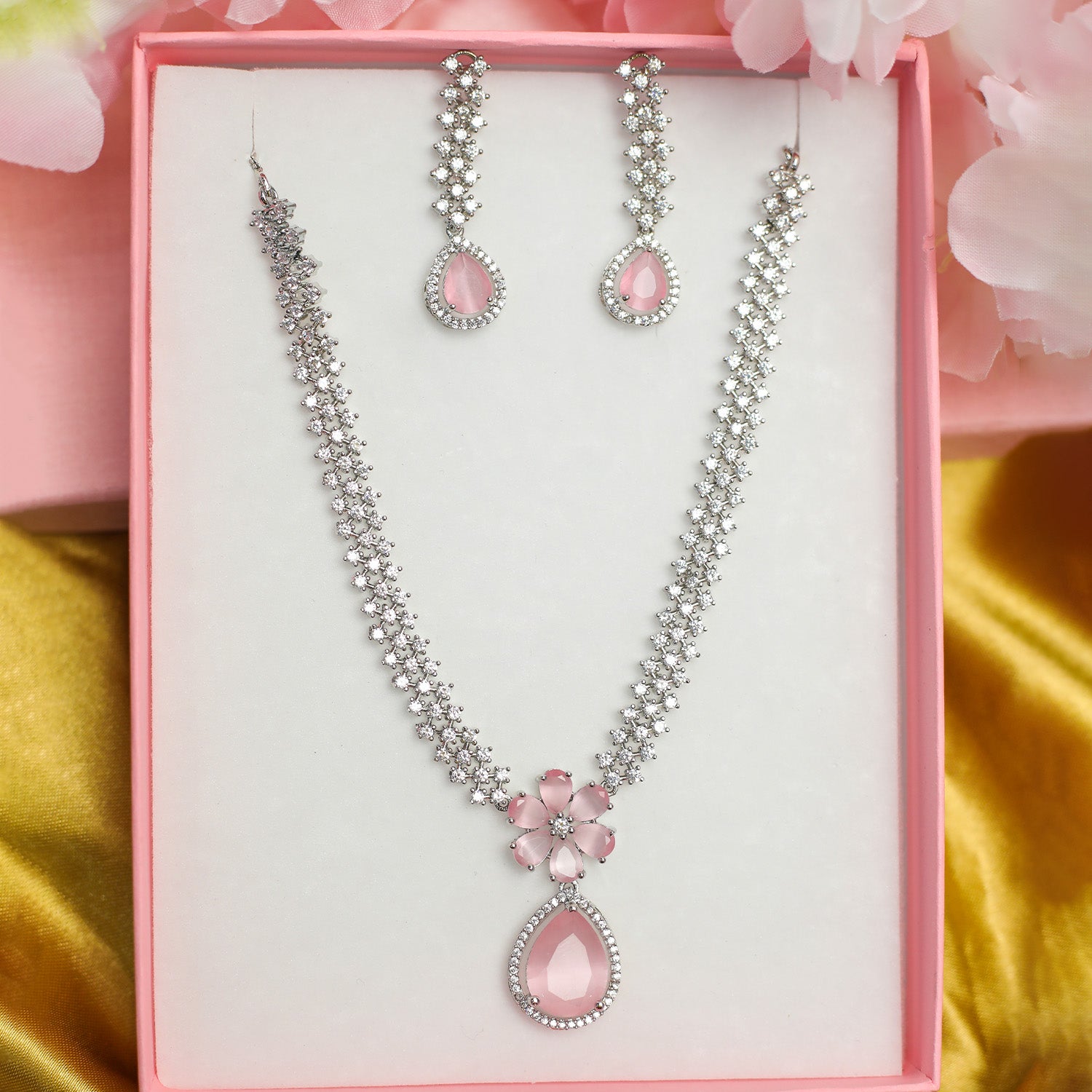 Striking Floral Lightning AD Stones Necklace for Girls & Women's