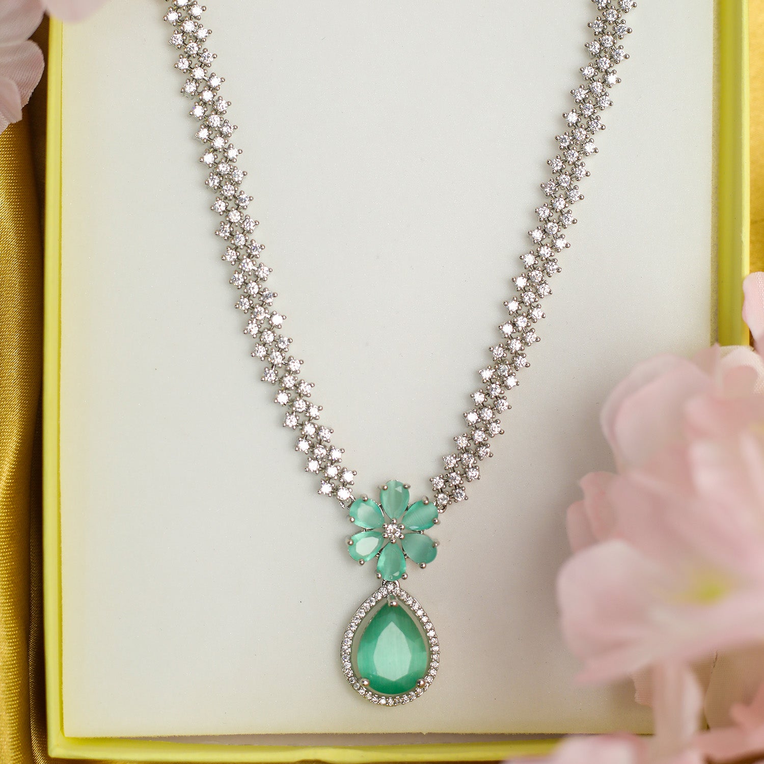 Striking Floral Lightning AD Stones Necklace for Girls & Women's