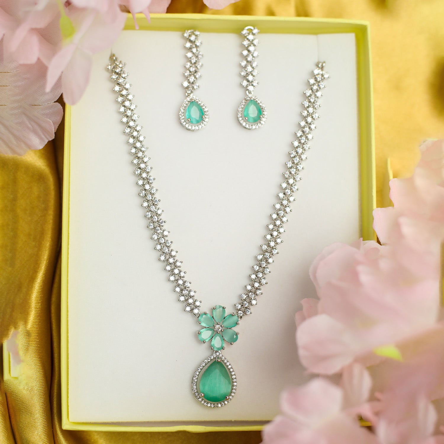 Striking Floral Lightning AD Stones Necklace for Girls & Women's