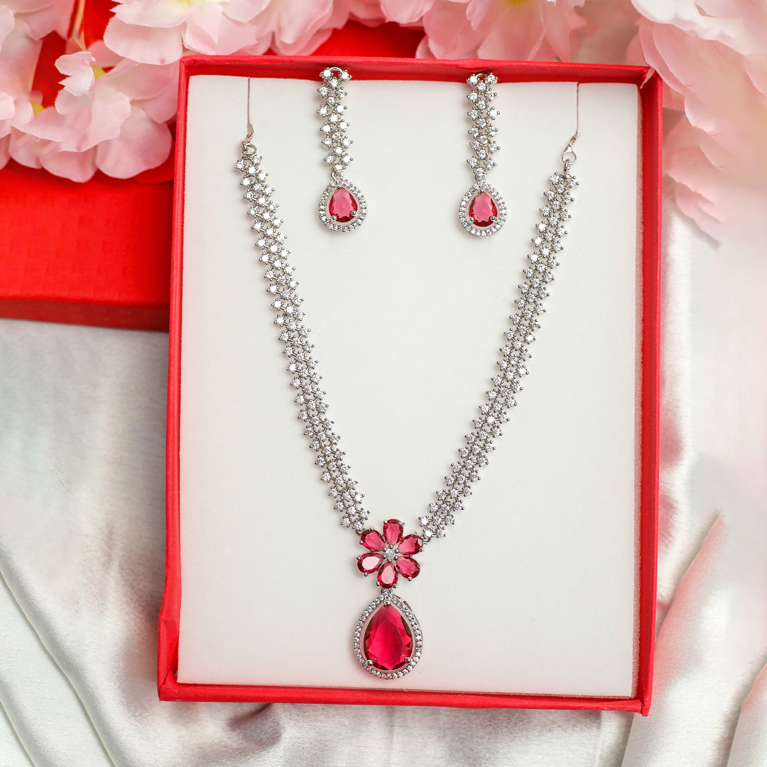 Striking Floral Lightning AD Stones Necklace for Girls & Women's