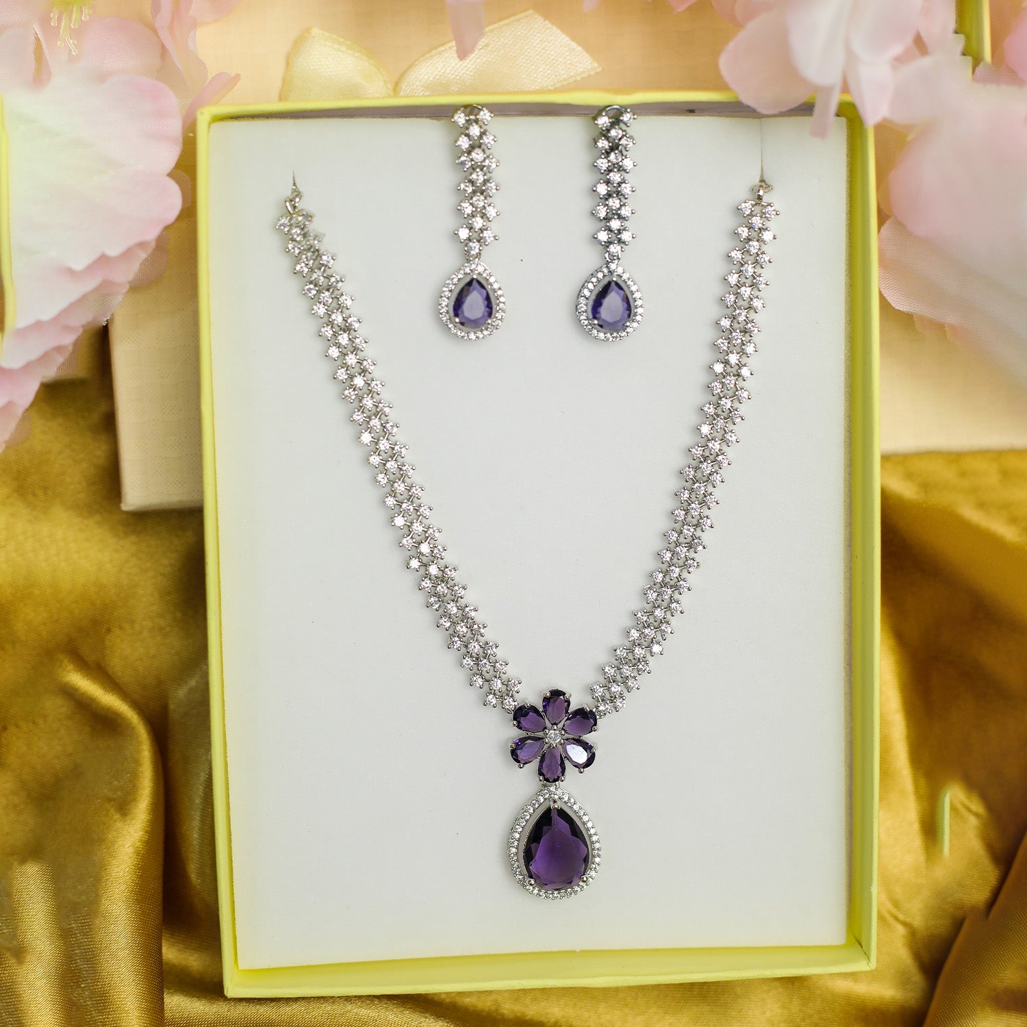 Striking Floral Lightning AD Stones Necklace for Girls & Women's