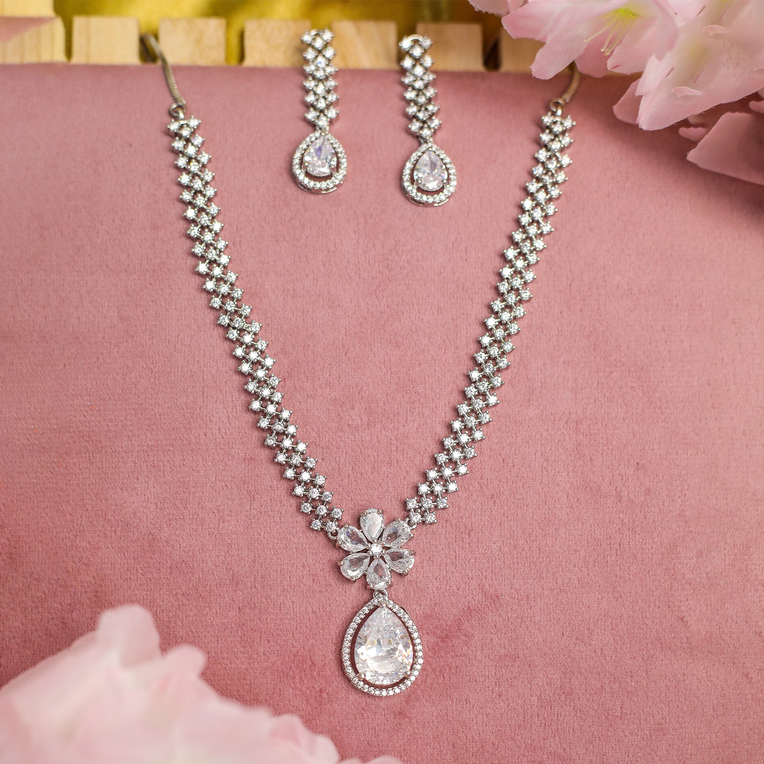 Striking Floral Lightning AD Stones Necklace for Girls & Women's