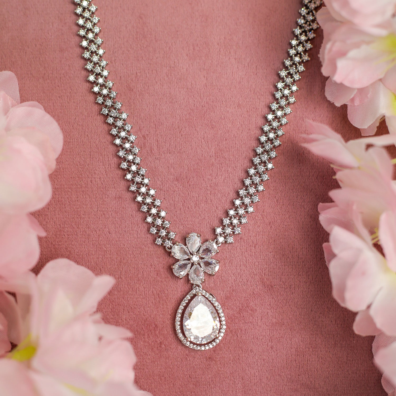 Striking Floral Lightning AD Stones Necklace for Girls & Women's