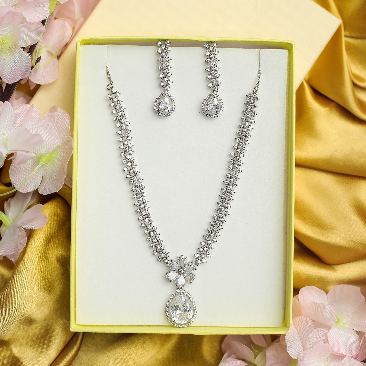 Striking Floral Lightning AD Stones Necklace for Girls & Women's