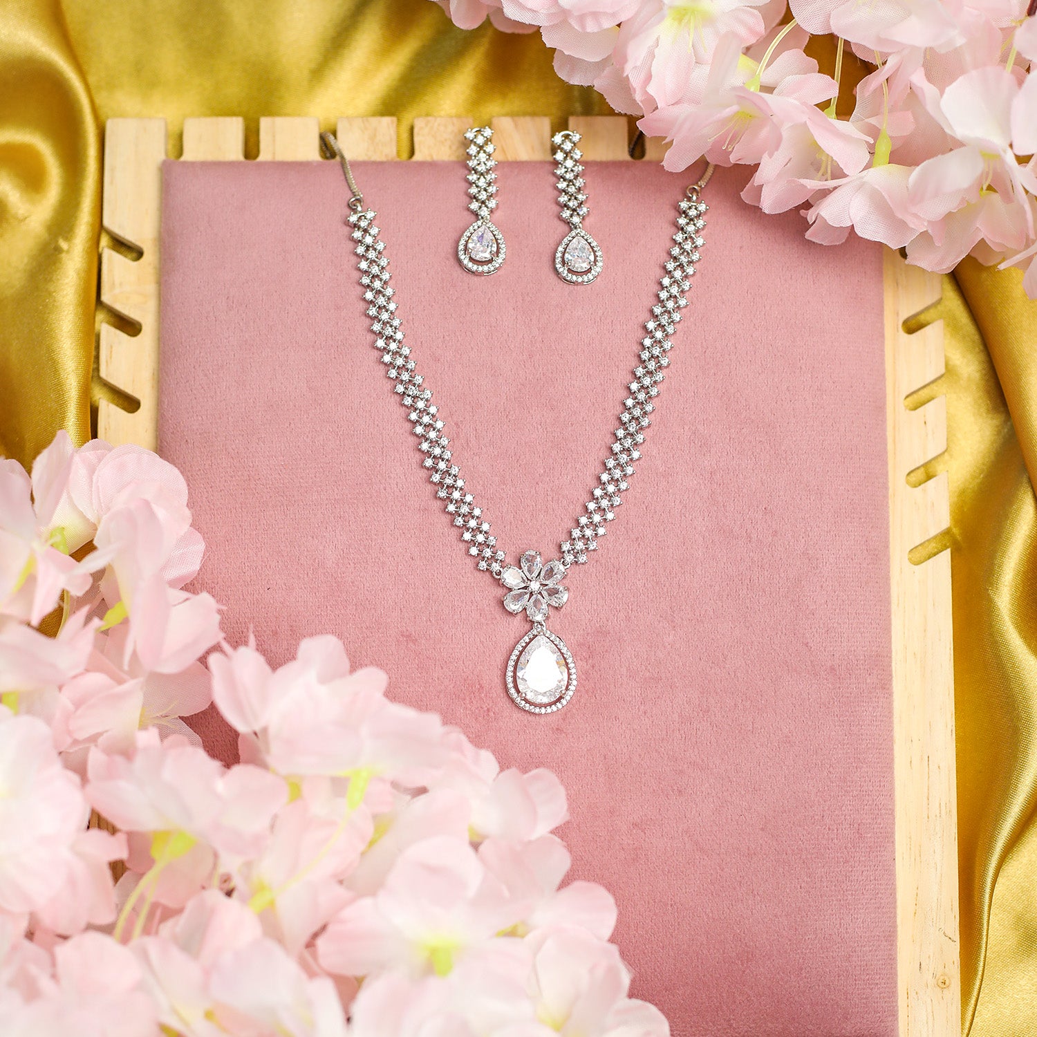 Striking Floral Lightning AD Stones Necklace for Girls & Women's