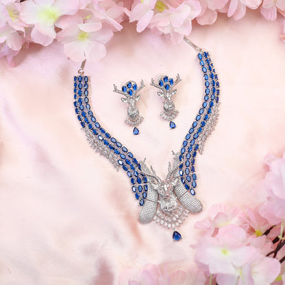 Deer Statement Ad Stone Necklace Set with Matching Earrings