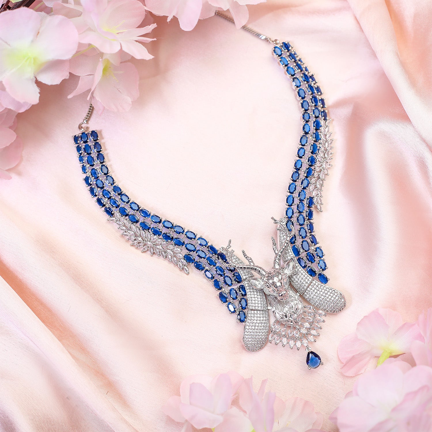 Deer Statement Ad Stone Necklace Set with Matching Earrings