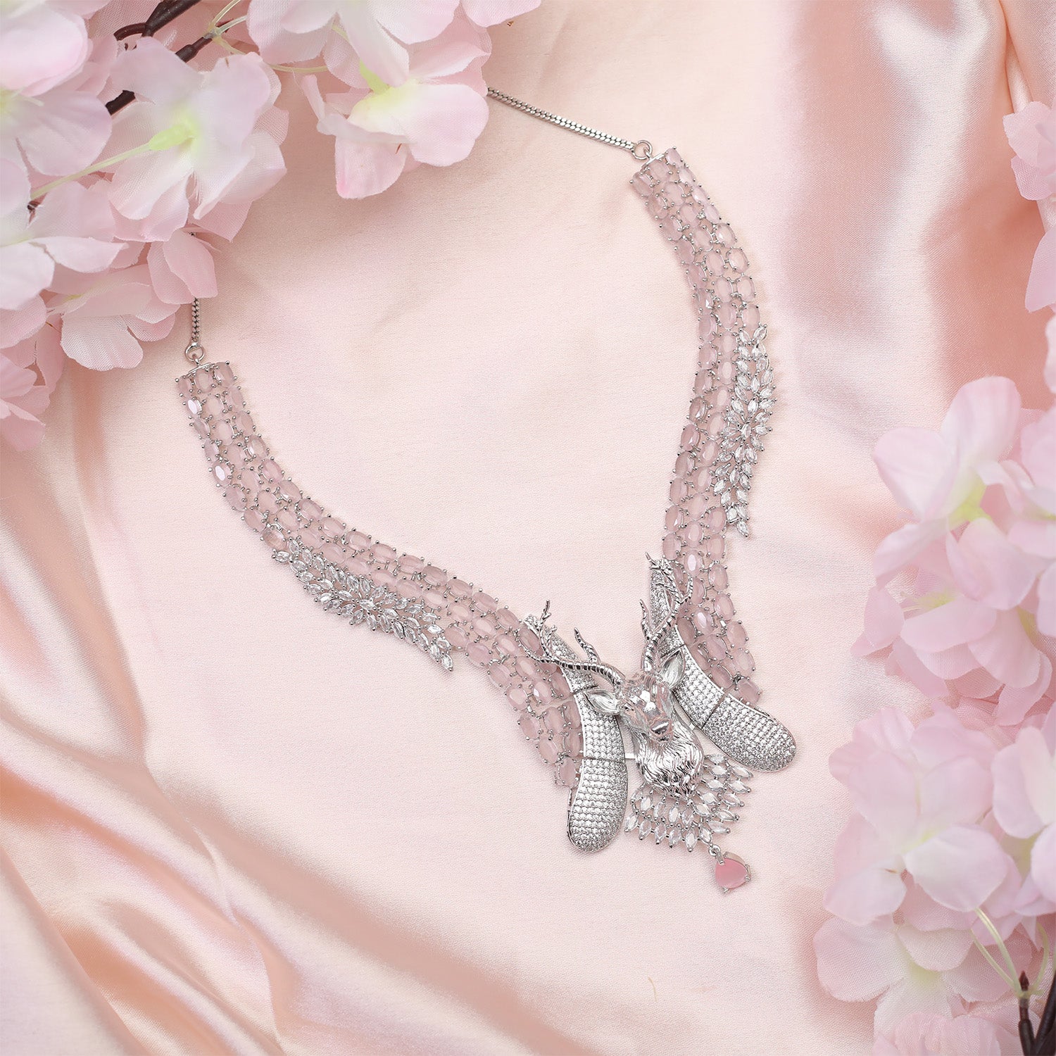 Deer Statement Ad Stone Necklace Set with Matching Earrings