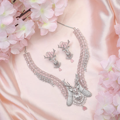Deer Statement Ad Stone Necklace Set with Matching Earrings