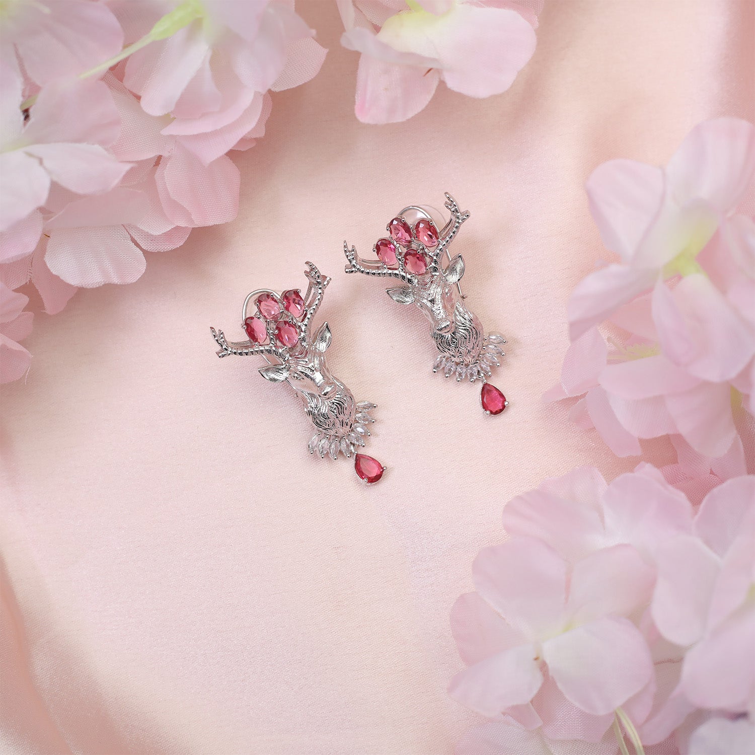 Deer Statement Ad Stone Necklace Set with Matching Earrings