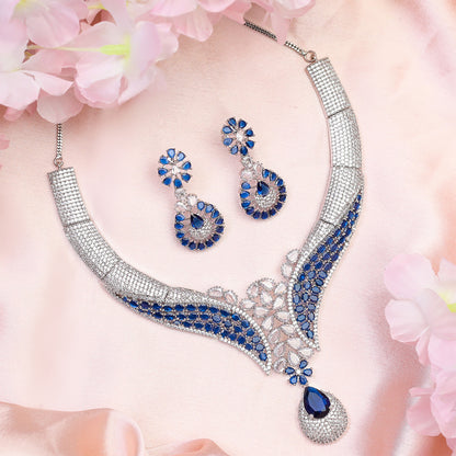 Glamour's Floral AD Stone Statement Necklace Set with Earrings