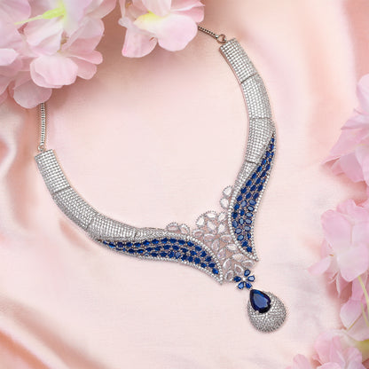 Glamour's Floral AD Stone Statement Necklace Set with Earrings