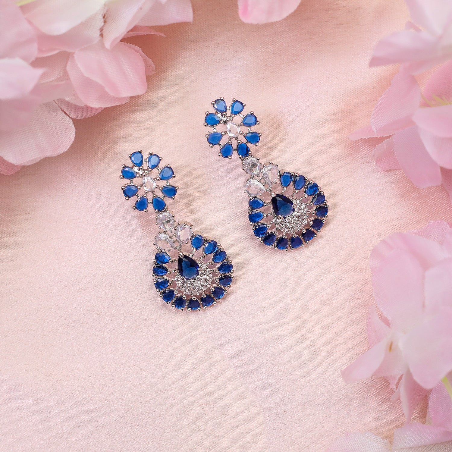 Glamour's Floral AD Stone Statement Necklace Set with Earrings
