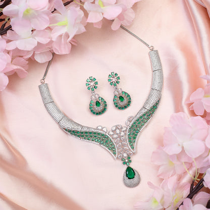 Glamour's Floral AD Stone Statement Necklace Set with Earrings