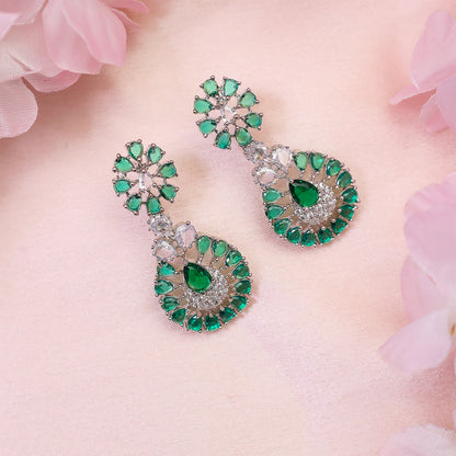 Glamour's Floral AD Stone Statement Necklace Set with Earrings