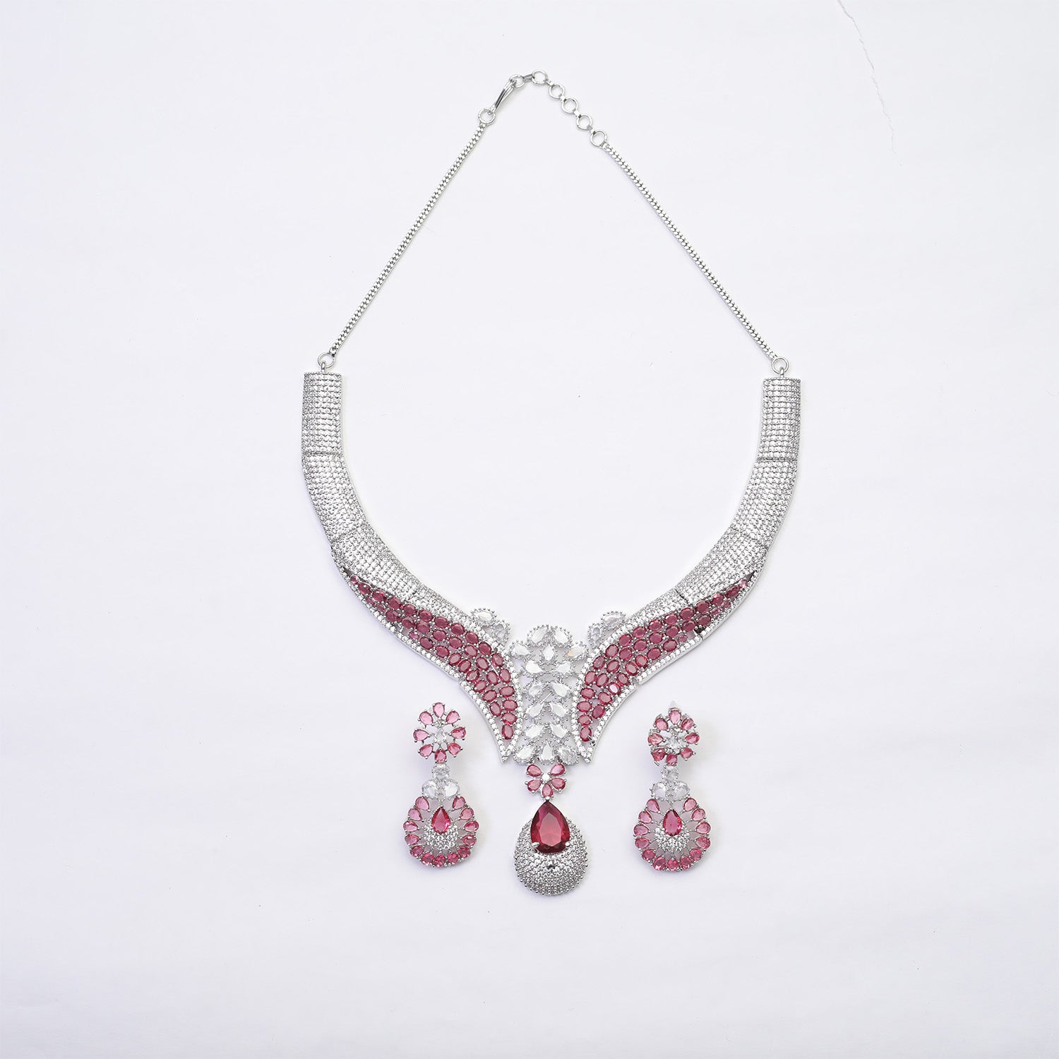 Glamour's Floral AD Stone Statement Necklace Set with Earrings