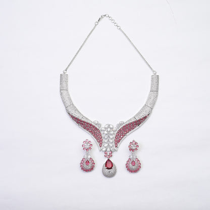 Glamour's Floral AD Stone Statement Necklace Set with Earrings