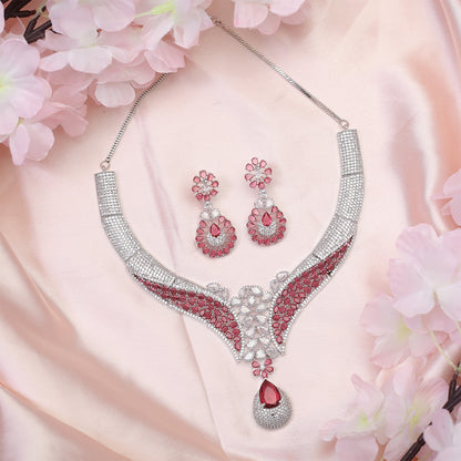 Glamour's Floral AD Stone Statement Necklace Set with Earrings