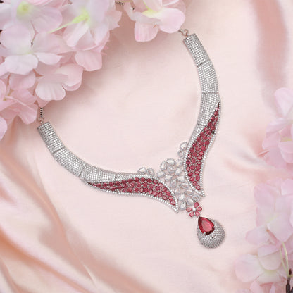 Glamour's Floral AD Stone Statement Necklace Set with Earrings