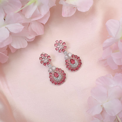 Glamour's Floral AD Stone Statement Necklace Set with Earrings