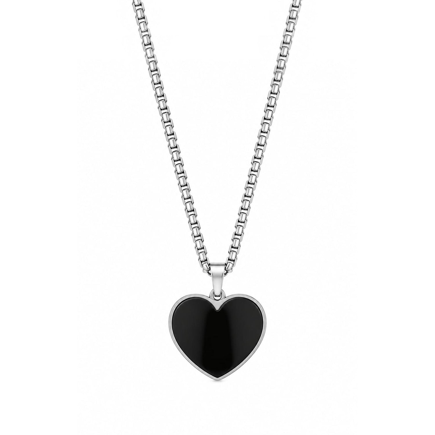 Stylish Black Heart Pendant With Silver Tone Chain For Men's