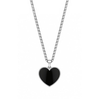 Stylish Black Heart Pendant With Silver Tone Chain For Men's