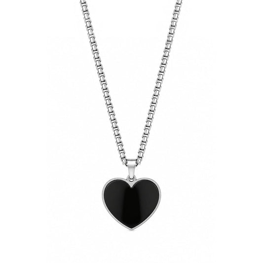 Stylish Black Heart Pendant With Silver Tone Chain For Men's