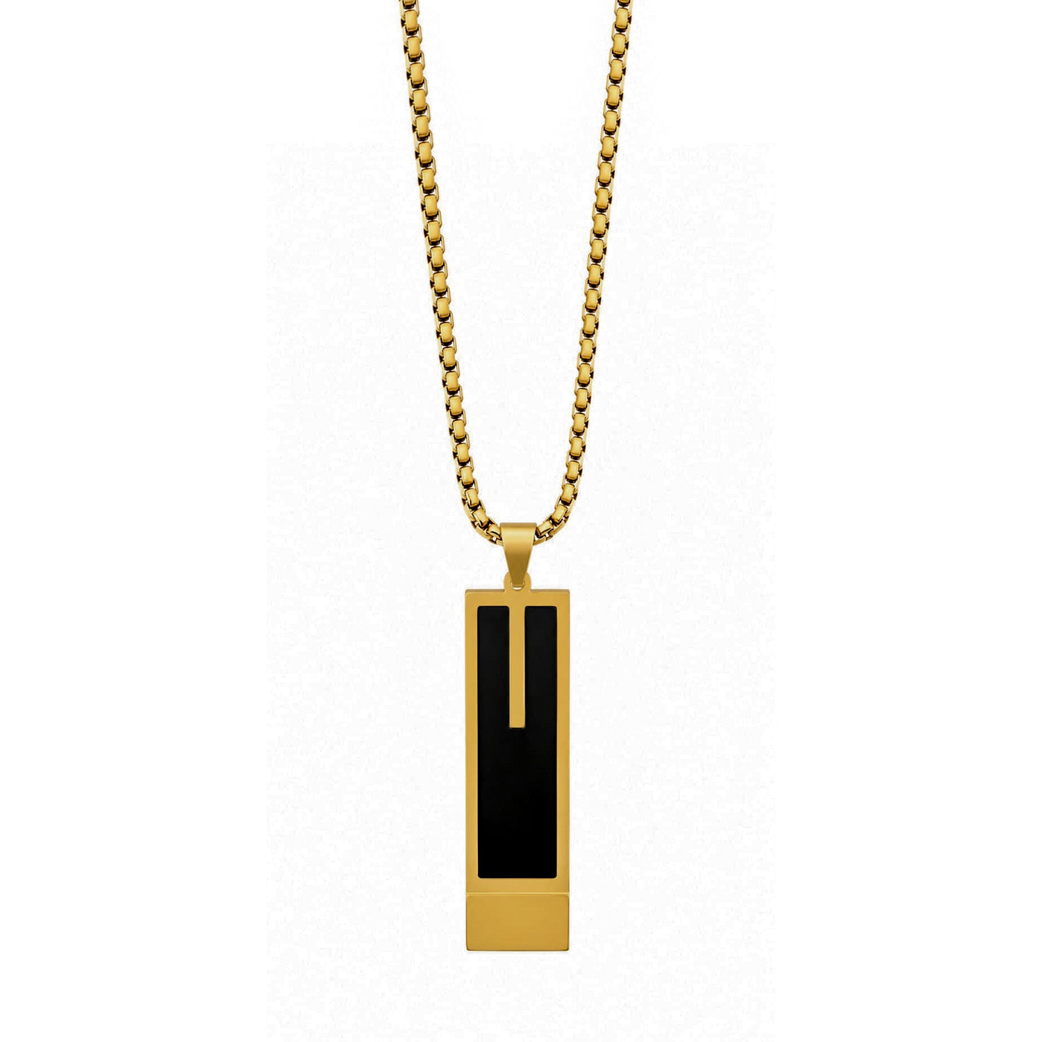 Trendy Roman Rectangular Pendant With Golden Tone Chain For Men & Boys