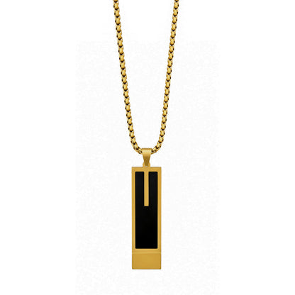 Trendy Roman Rectangular Pendant With Golden Tone Chain For Men & Boys