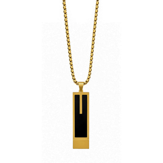 Trendy Roman Rectangular Pendant With Golden Tone Chain For Men & Boys