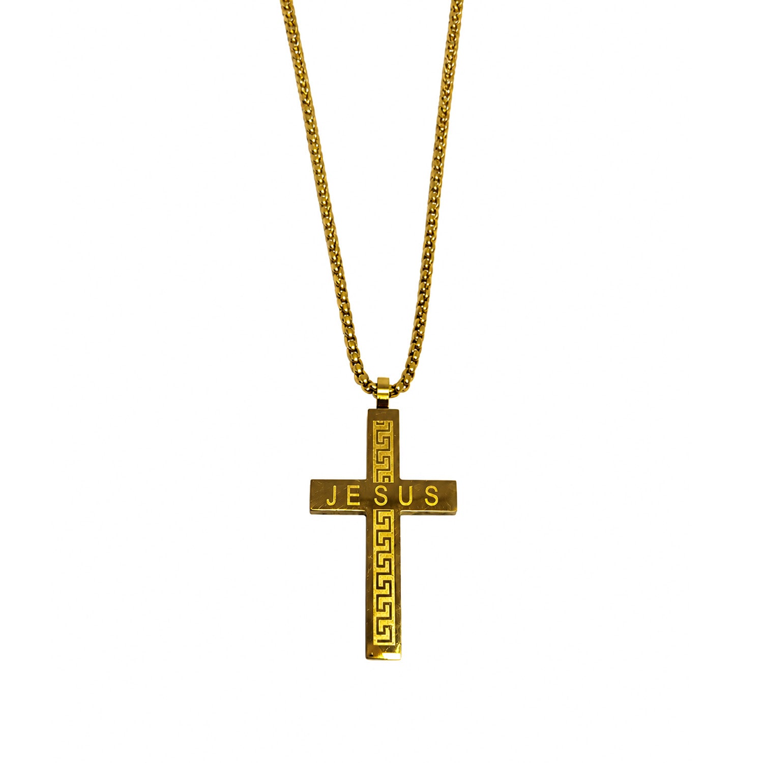 Jesus Inscripted With Romen Design Cross Pendant For Men & Boys