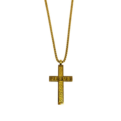 Jesus Inscripted With Romen Design Cross Pendant For Men & Boys